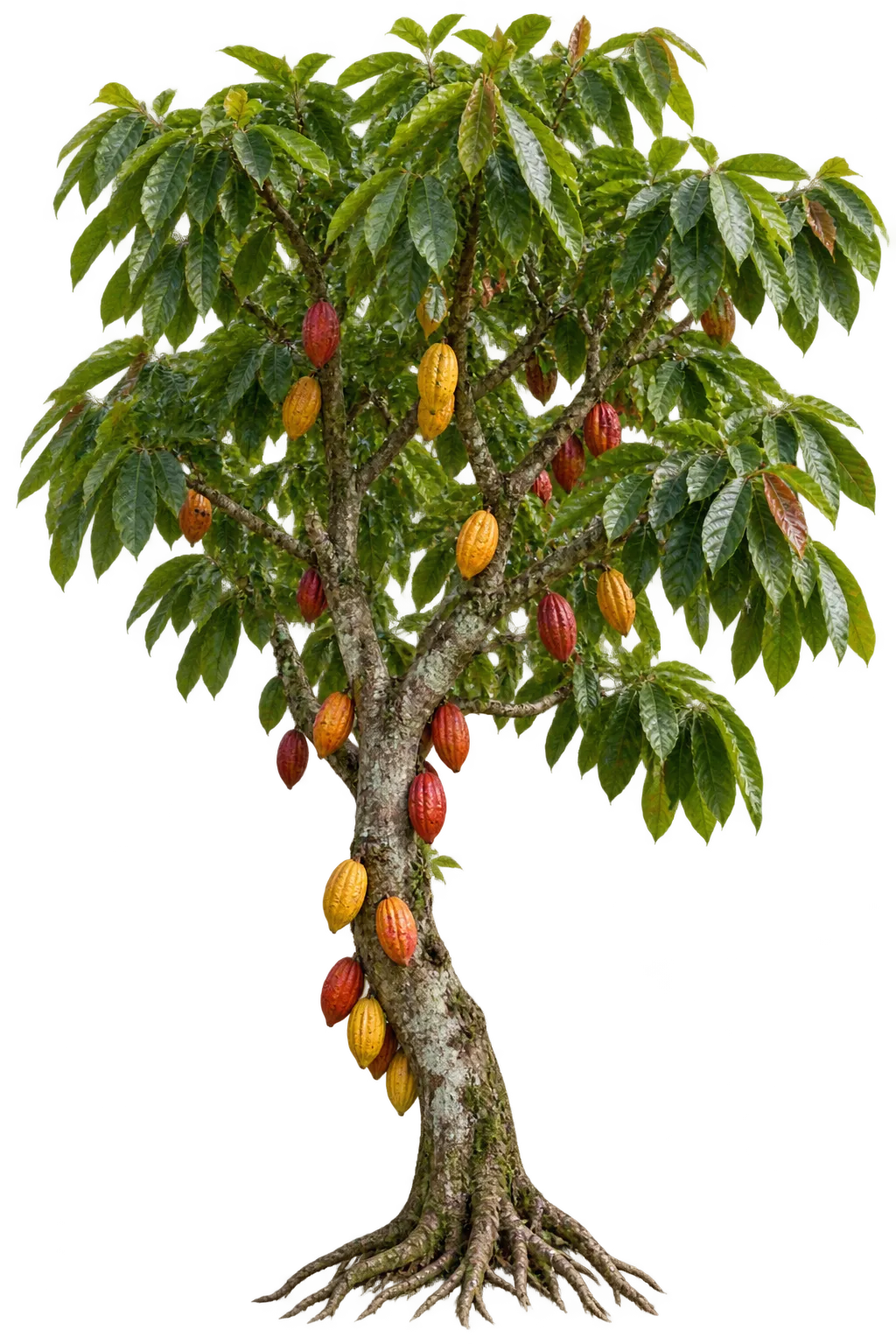 AI-generated botanical cutout of a cacao tree