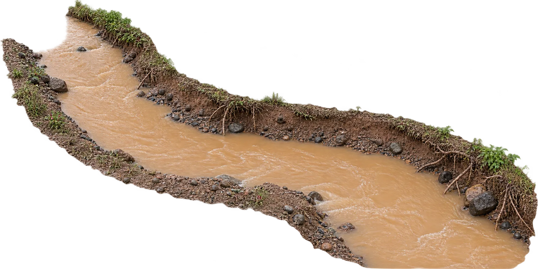 AI-generated cutout of a sediment-polluted stream